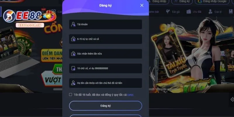 Chi tiết 3 bước đăng ký tài khoản EE88