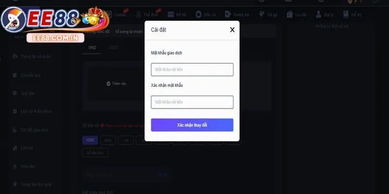 Tạo mật khẩu rút tiền EE88